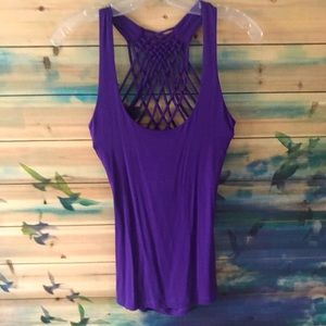 TART Purple Halter Top Strappy Back w/ scoop open Back Round Neckline Med NWOT